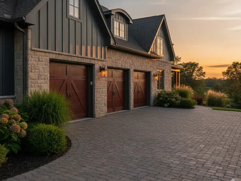 Brick home with a rear-facing garage door