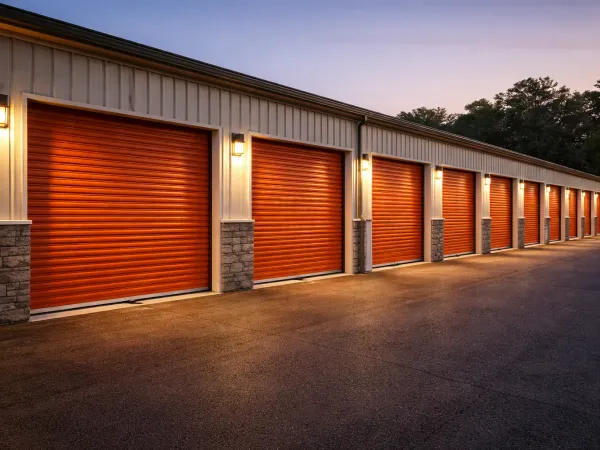 Garage door at night for emergency service