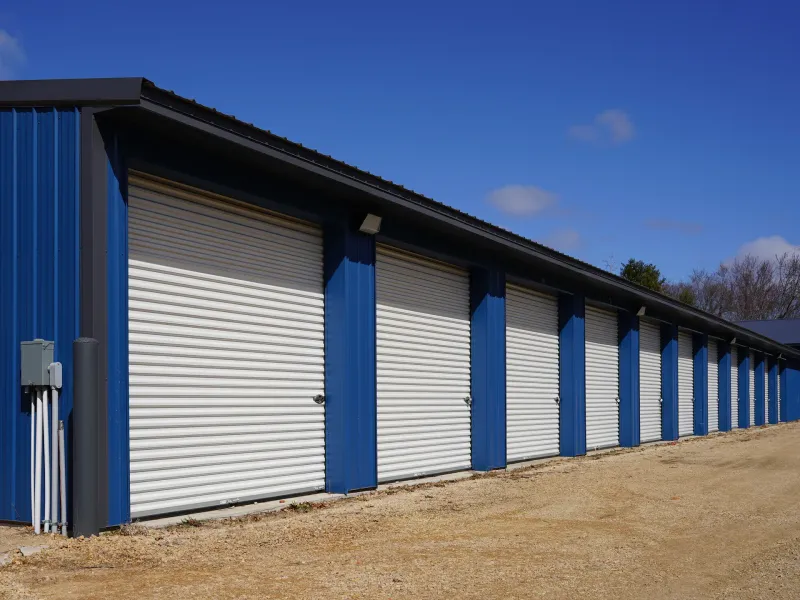Commercial building with garage doors