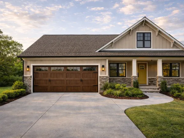 Carriage-house style garage door on craftsman home