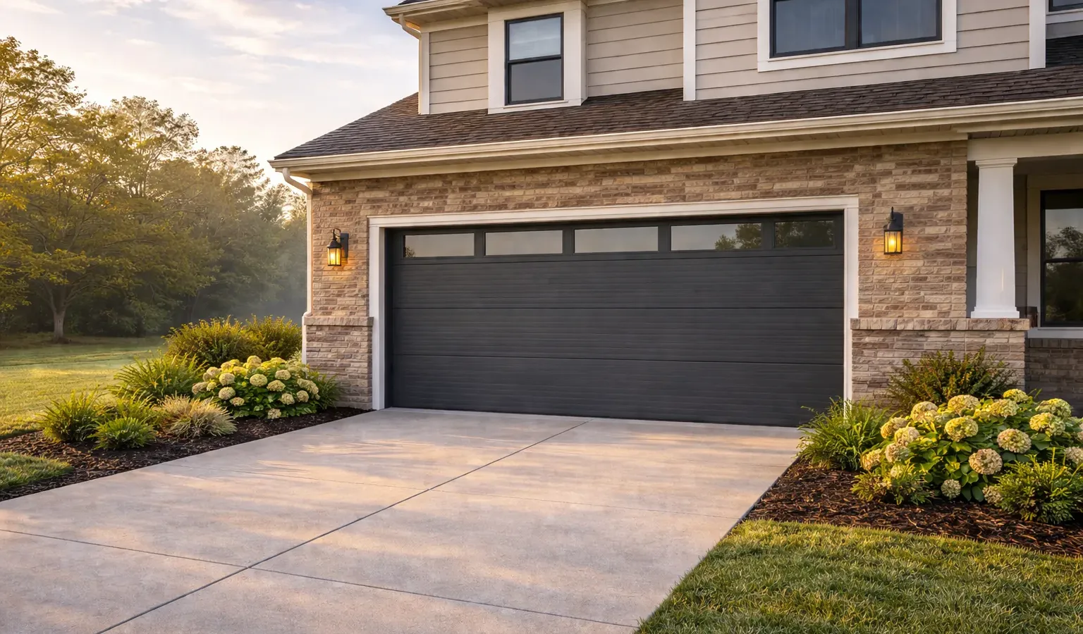 Home exterior with a prominent garage door and driveway