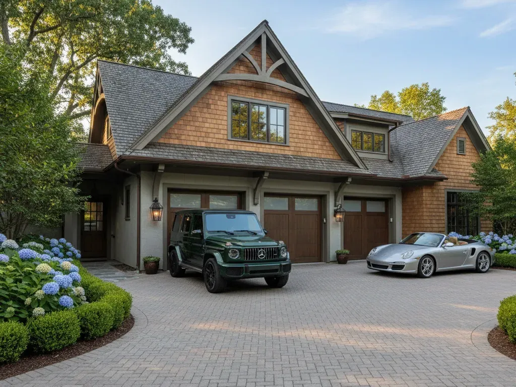Home exterior with a prominent garage door and driveway