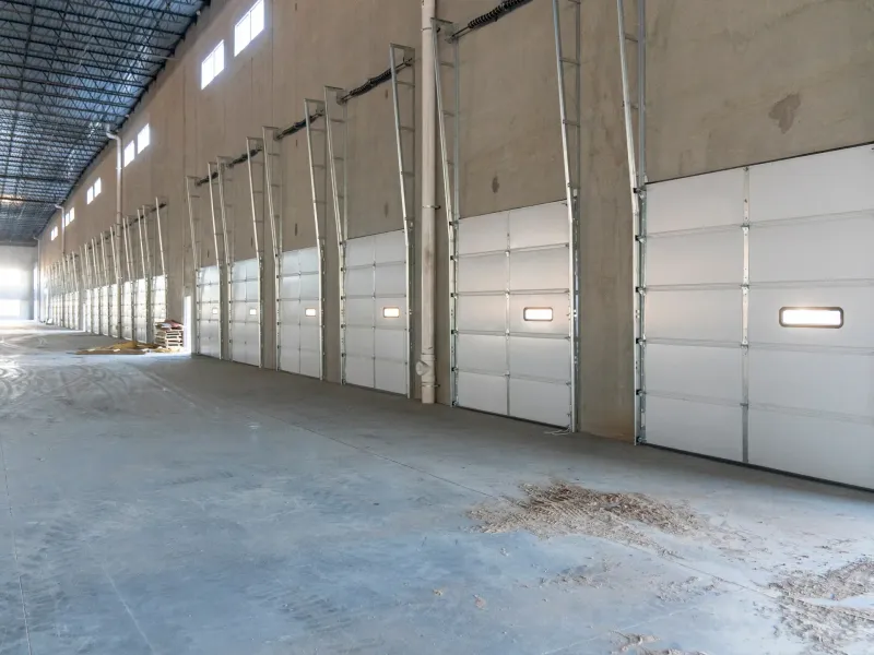 Commercial garage facility with overhead door