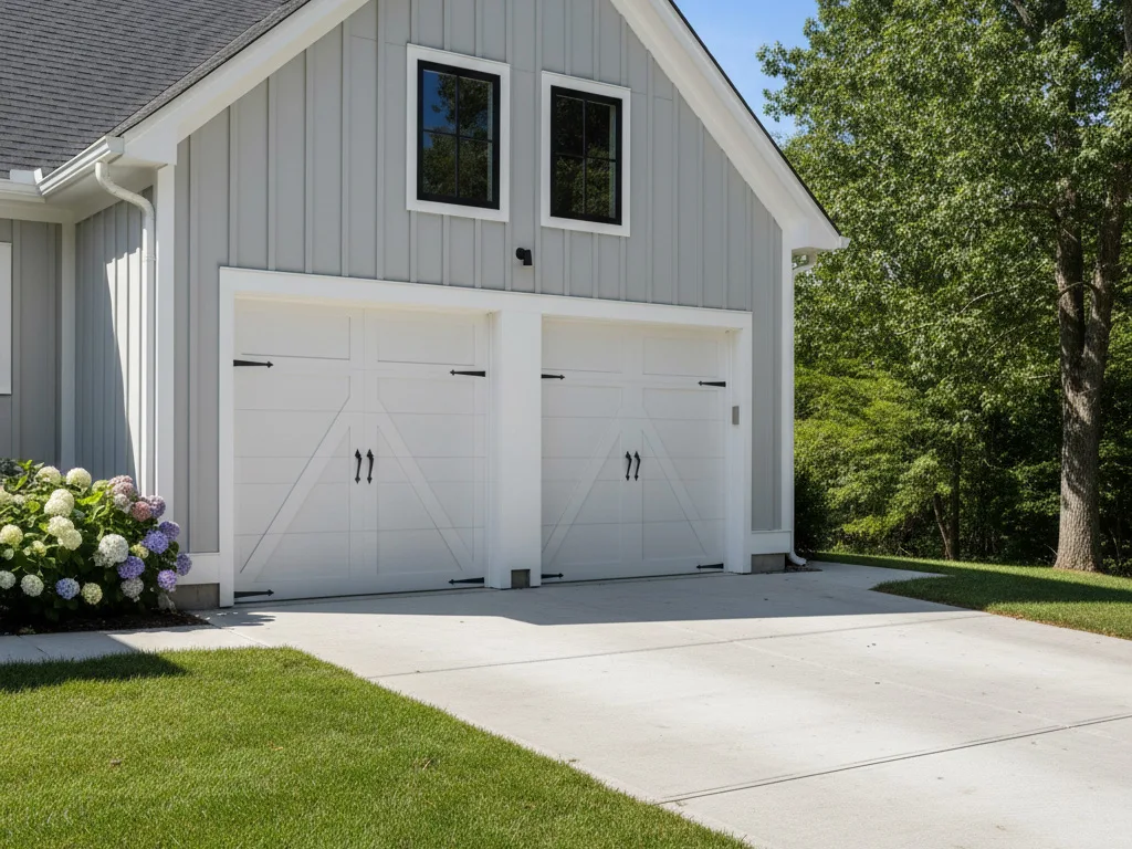 Modern electric double garage door on a residential home
