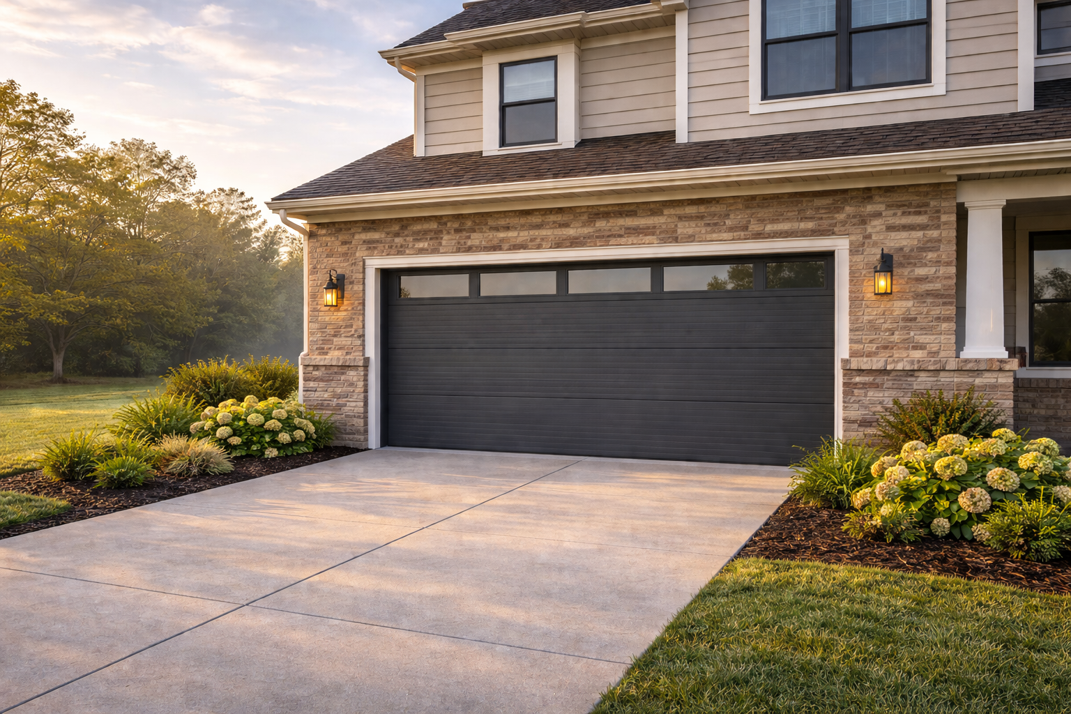 Contemporary flush panel garage door