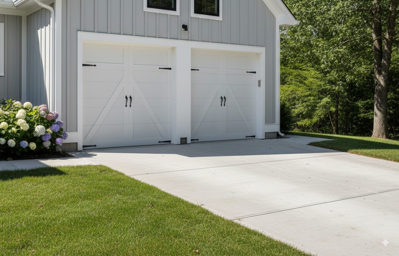 Technician tightening torsion springs during a garage door repair visit