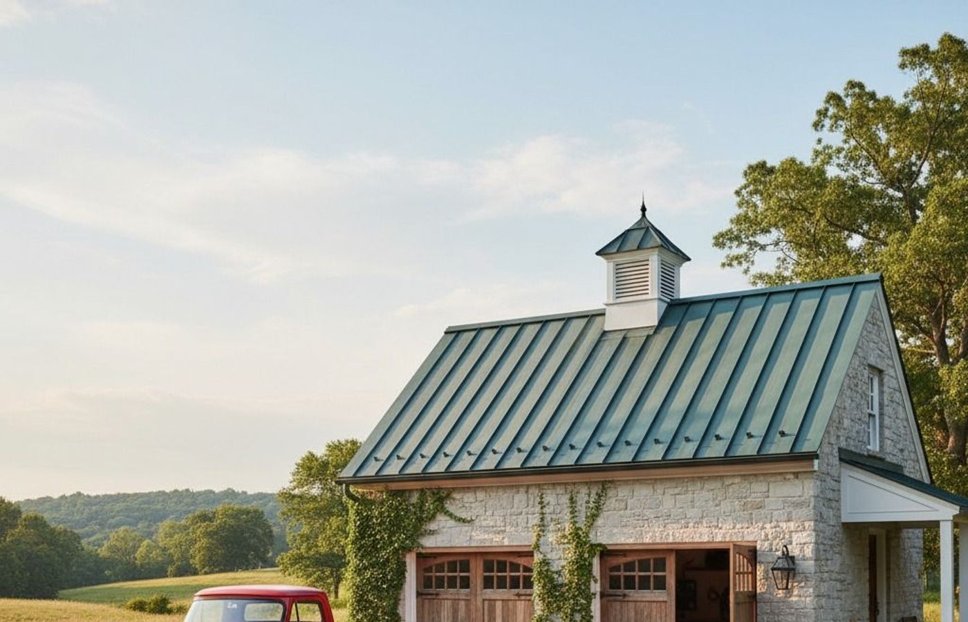 Technician tightening torsion springs during a garage door repair visit